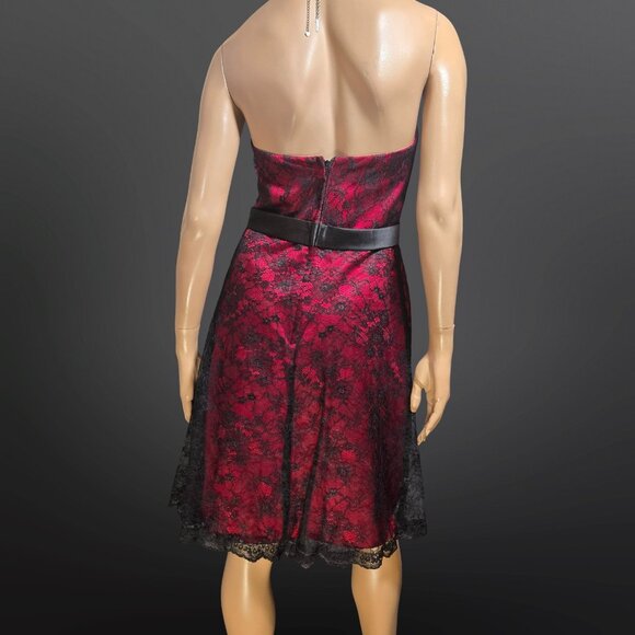 Y2K Gothic Vampy Prom Party Formal Dress Size S Red Black Lace Overlay Strapless - Picture 8 of 11